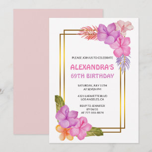 Invitation de luxe fleurs tropicales roses pour 69