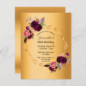 Invitation de luxe florale dorée pour fête d'anniv (Devant / Derrière)