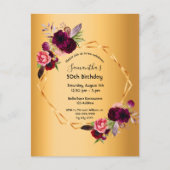 Invitation de luxe florale dorée pour fête d'anniv (Devant)