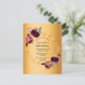 Invitation de luxe florale dorée pour fête d'anniv (Debout devant)