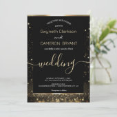 Invitation de luxe moderne or noir paillettes (Debout devant)