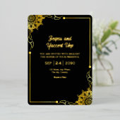 Invitation de luxe noir et or Gold Foil Design (Debout devant)