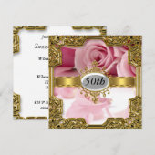 Invitation de luxe pour anniversaire avec rose ros (Devant / Derrière)