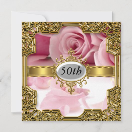 Invitation de luxe pour anniversaire avec rose ros (Devant)