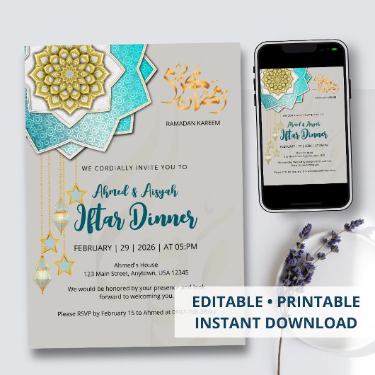 Invitation de luxe pour Iftar de Ramadan en or et