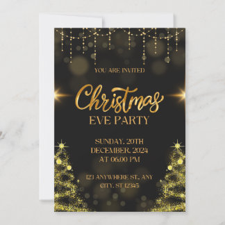 Invitation de luxe pour la fête de Noël en or | Fê