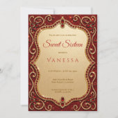 Invitation de luxe pour sweet 16 avec strass rouge (Devant)