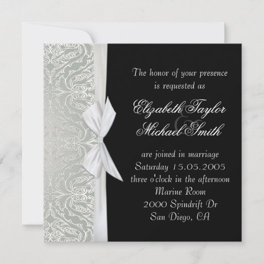 Invitation de luxe Ribbon Silver/Black Mariage dam (Devant)