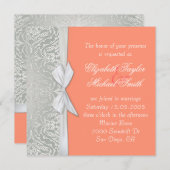 Invitation de luxe Ribbon Silver/Coral Mariage dam (Devant / Derrière)