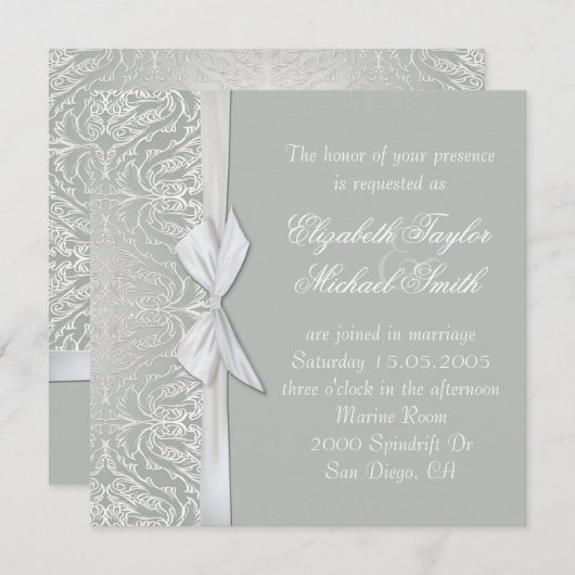 Invitation de luxe Ribbon Silver/Grey Mariage dama (Devant / Derrière)