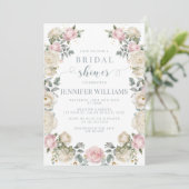 Invitation de luxe rose blanc floral douche nuptia (Debout devant)