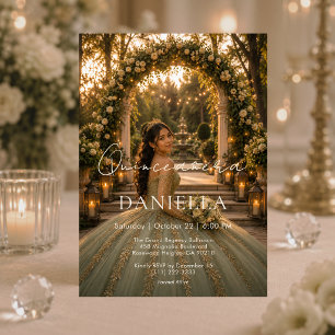 Invitation de luxe vert sauge pour Quinceañera