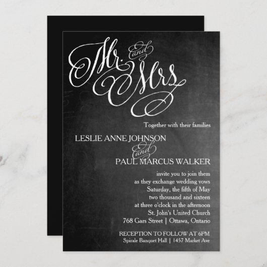 Invitation de M. et Mme Scroll Chalkboard (Devant / Derrière)