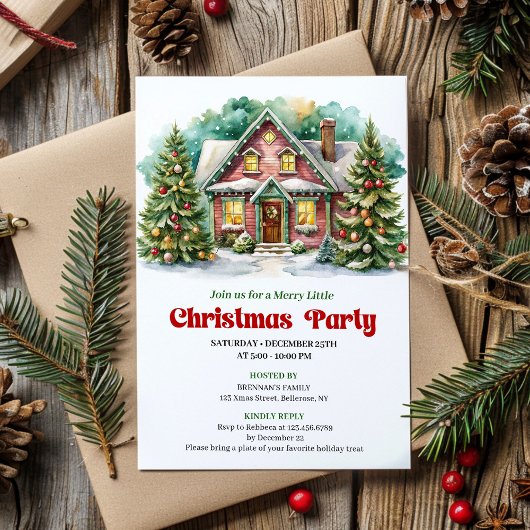 Invitation de maison de Noël classique avec lettra
