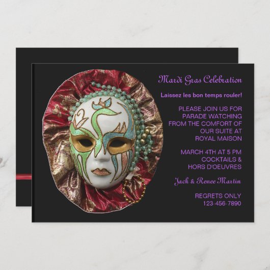 Invitation de Mardi Gras (Devant / Derrière)