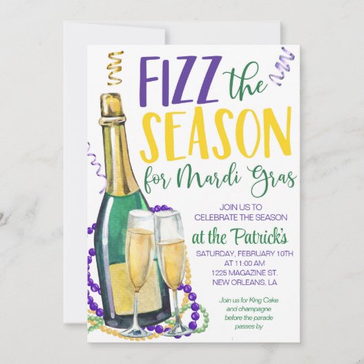 Invitation de Mardi Gras Champagne (Devant)