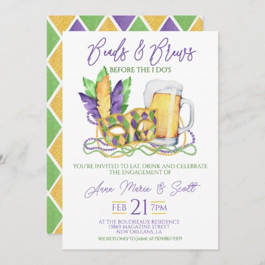 Invitation de Mardi Gras Engagement Party (Devant / Derrière)