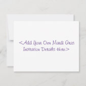 Invitation de Mardi Gras Feather Mask ou Invitatio (Dos)