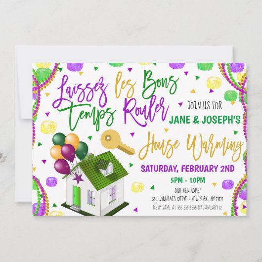 Invitation de Mardi Gras House Warming Party (Devant)