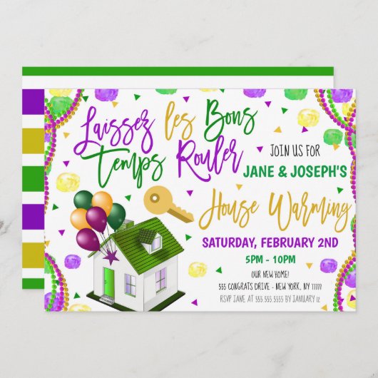 Invitation de Mardi Gras House Warming Party (Devant / Derrière)