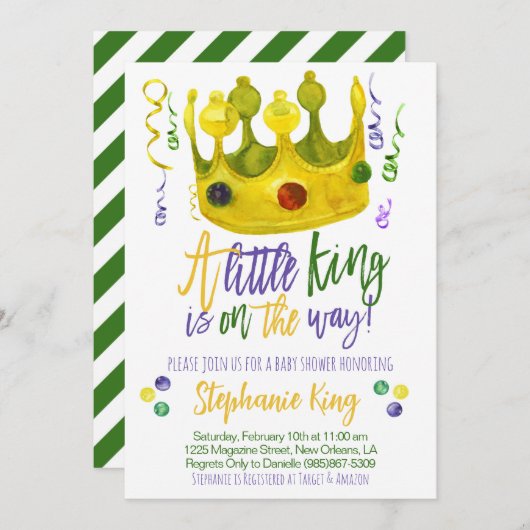 Invitation de Mardi Gras King Baby shower (Devant / Derrière)