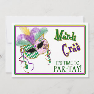 INVITATION DE MARDI GRAS PARTY - MASK - 5 x 7