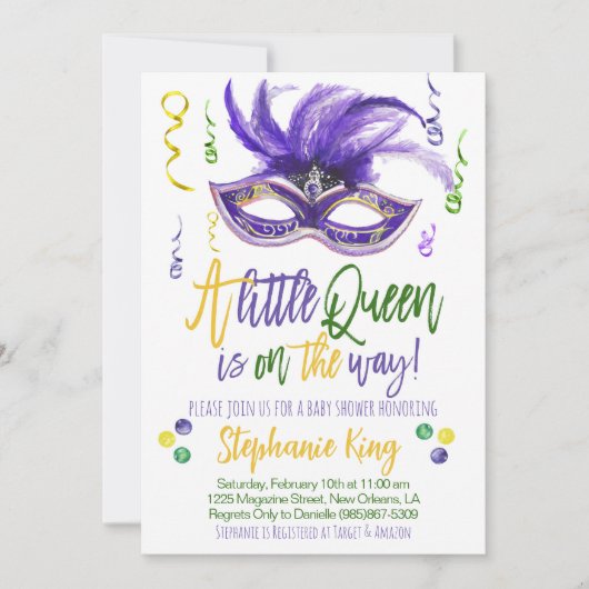 Invitation de Mardi Gras Queen Baby shower (Devant)