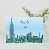 Invitation de mariage 01 Teal Etched NYC Skyline 2 (Debout devant)