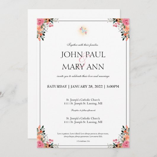 Invitation de mariage 1 Corinthiens 13:4 (Devant / Derrière)