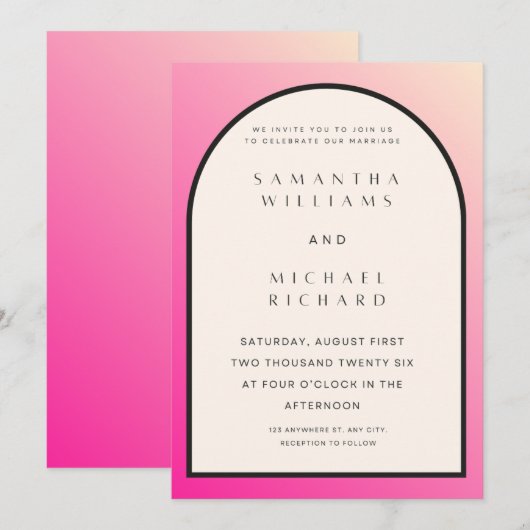 Invitation de mariage à arche ombrée rose moderne  (Devant / Derrière)