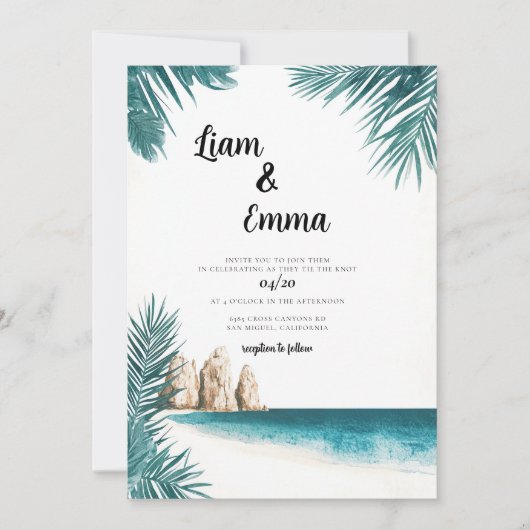 Invitation de mariage à Cabo Mexico aquarelle (Devant)