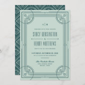 Invitation de mariage à cadre déco moderne - Vert (Devant / Derrière)