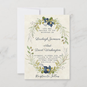 Invitation de mariage à cadre floral bleu