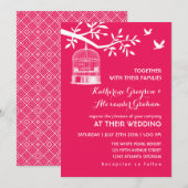 Invitation de mariage à cage d'oiseau vintage rose (Devant / Derrière)