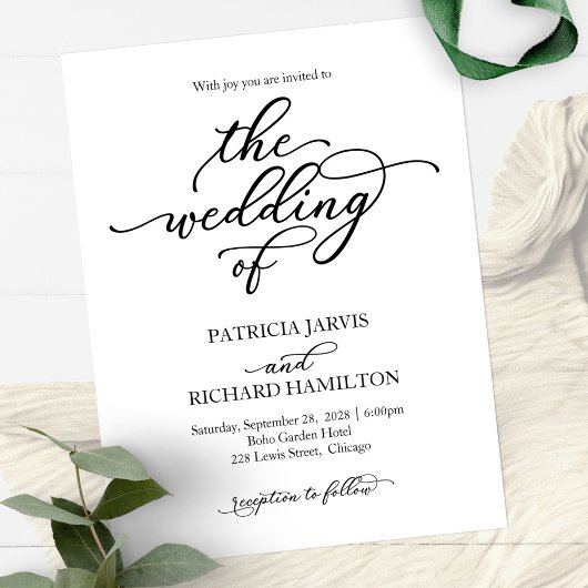Invitation de mariage à calligraphie élégante simp