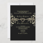 Invitation de mariage à code QR floral or noir (Devant)