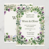 Invitation de mariage à couronne botanique écossai (Devant / Derrière)