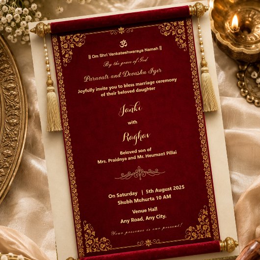 invitation de mariage à défilement rouge d'Inde du