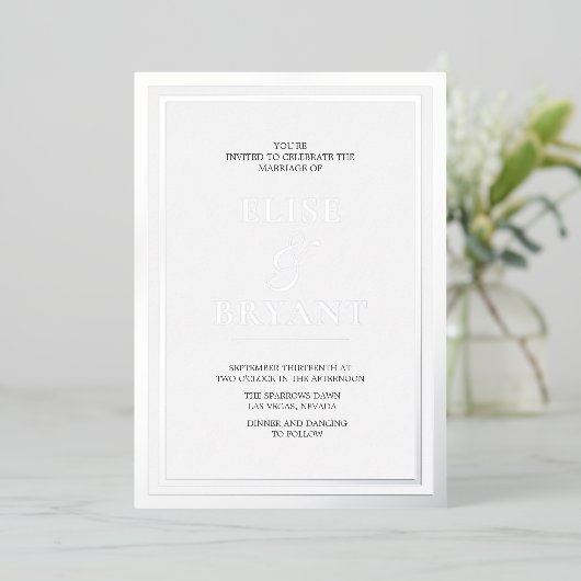 Invitation de mariage à feuille d'argent ultra mod (Debout devant)