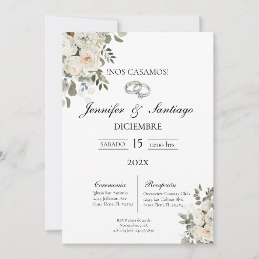 Invitation de mariage à fleur blanche (Devant)