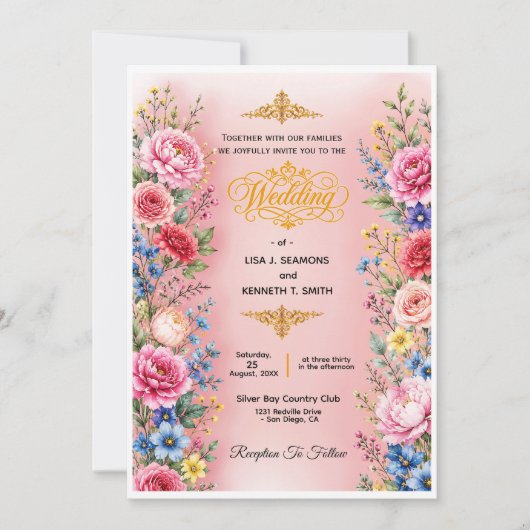 Invitation de mariage à fleurs à l'aquarelle roman (Devant)