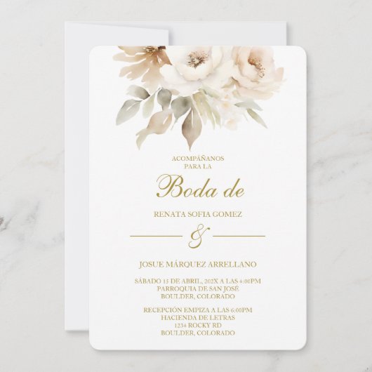 Invitation de mariage à fleurs blanches de printem (Devant)