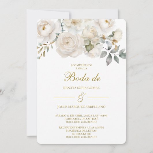 Invitation de mariage à fleurs blanches de printem (Devant)