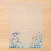 Invitation de mariage à fleurs bleues en acrylique (Recto)
