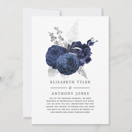 Invitation de mariage à fleurs bleues marine et ar (Devant)