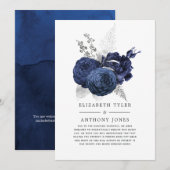 Invitation de mariage à fleurs bleues marine et ar (Devant / Derrière)