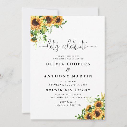 Invitation de mariage à fleurs jaunes (Devant)