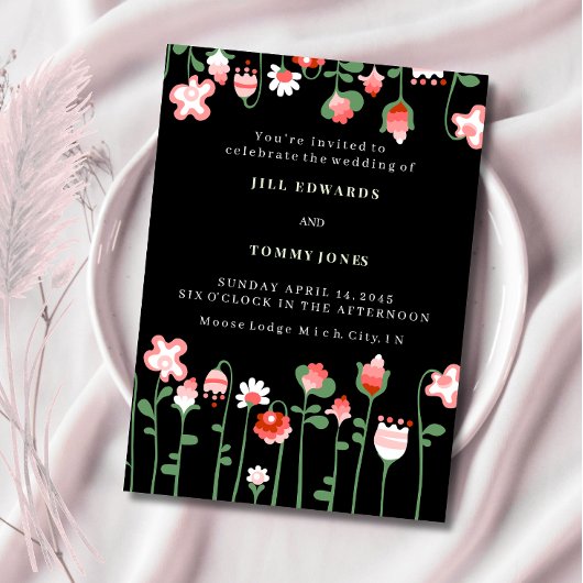 Invitation de mariage à fleurs noires