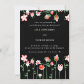 Invitation de mariage à fleurs noires (Devant)
