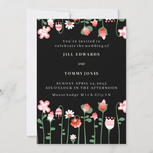 Invitation de mariage à fleurs noires (Devant)